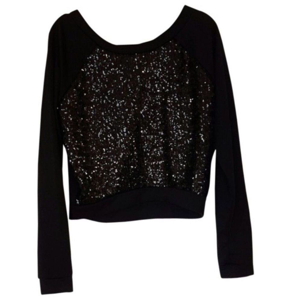 Delia’s Black Sequined Long Sleeve Pullover Sweatshirt Junior Size Medium
